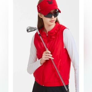 Nevermindall Women’s Red Full Zip Logo High End Luxury Golf Wear Vest M, BNWOT!